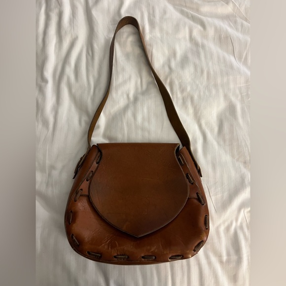 Vintage Leather Western Brown Leather Cowboy Shoulder Bag Purse Hippie Festival - Picture 2 of 11